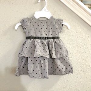 Jacadi baby girl dress polka dot holiday dress Sz 6M gray black tiered dress